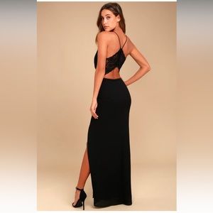 Starry night black backless lace dress